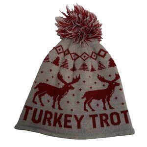 Turkey Trot Knit Beanie Hat Des Moines Iowa Pom OSFA Fall Winter Thanksgiving-